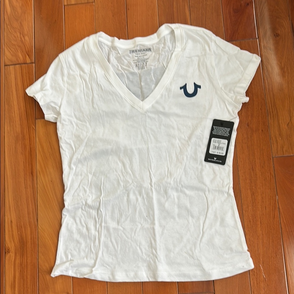 True Religion White Fitted Short Sleeve Tee